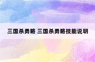 三国杀勇略 三国杀勇略技能说明